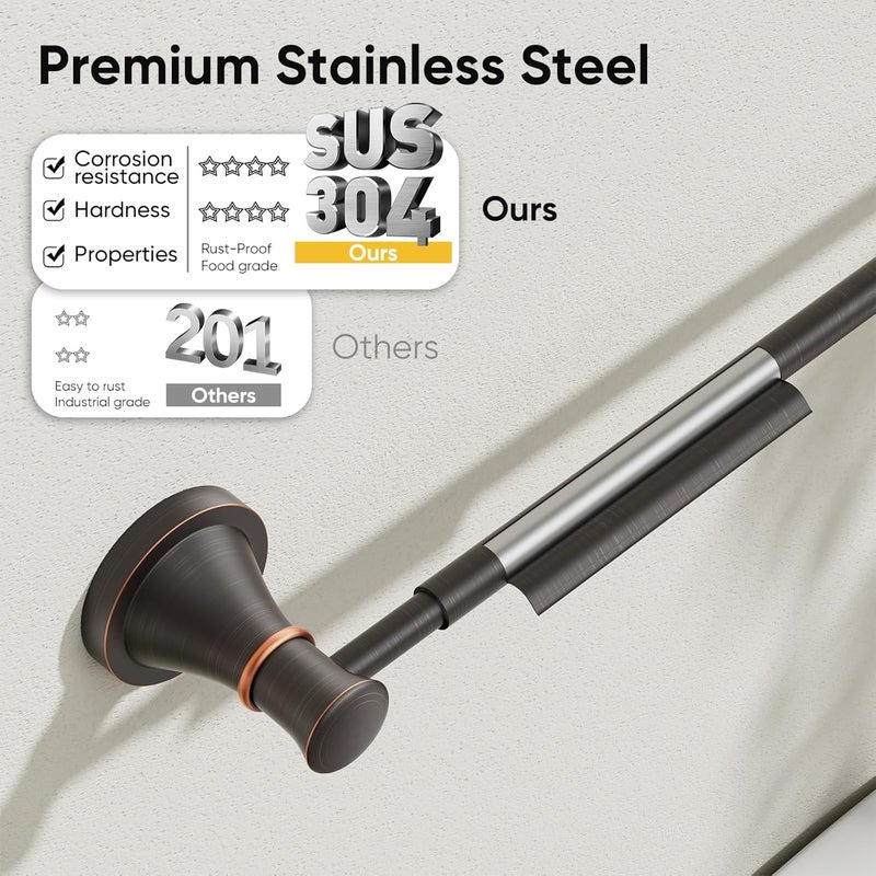 BESy Adjustable Bronze 16 to 26 Inch Bath Towel Bar Rack for Bathroom Towel Holder, Wall Mounted Towel Bar Rod Hanger Bathroom Hardware Accessories Hotel Style, Stainless Steel, Oil Rubbed Bronze - Image 4